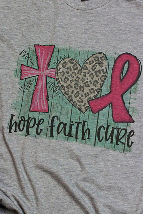 Hope, Faith, Cure Pink Ribbon Unisex Poly-Rich Blend Tee