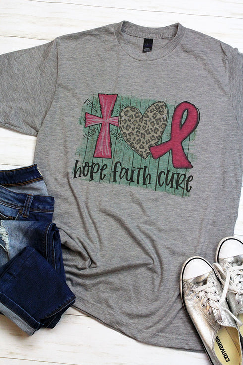 Hope, Faith, Cure Pink Ribbon Unisex Poly-Rich Blend Tee