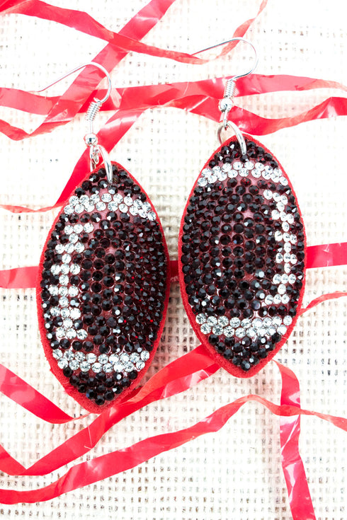 Burgundy Crystal Football Earrings