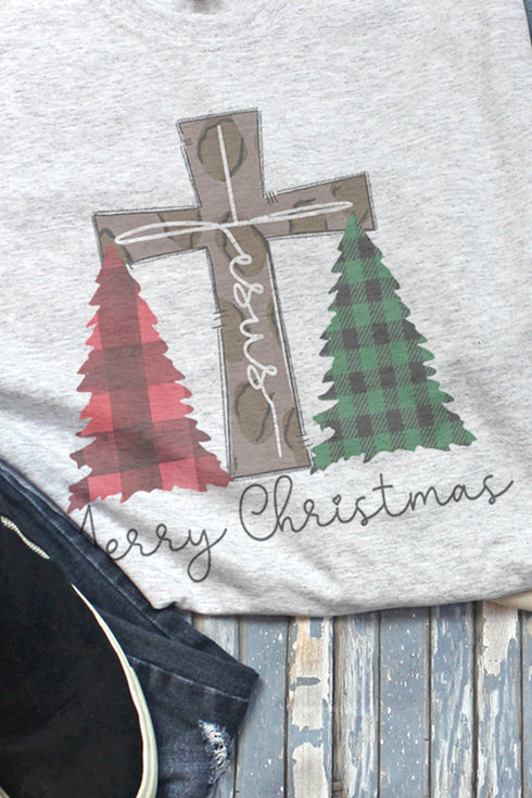 Cross Trees Merry Christmas Jesus Unisex Dri-Power Long-Sleeve 50/50 Tee