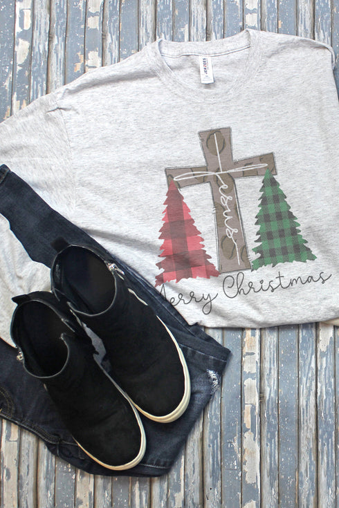 Cross Trees Merry Christmas Jesus Unisex Dri-Power Long-Sleeve 50/50 Tee