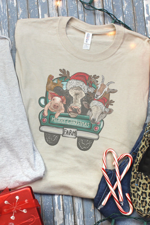 Farm Animals Merry Christmas Unisex Dri-Power Long-Sleeve 50/50 Tee