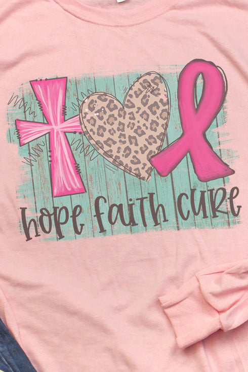 Hope Faith Cure Pink Ribbon Unisex Dri-Power Long-Sleeve 50/50 Tee
