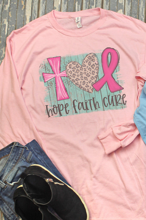 Hope Faith Cure Pink Ribbon Unisex Dri-Power Long-Sleeve 50/50 Tee