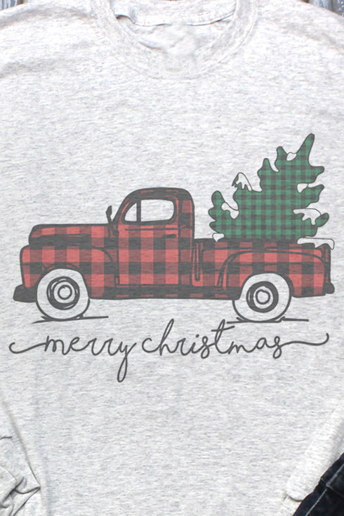 Merry Christmas Buffalo Plaid Truck Unisex Dri-Power Long-Sleeve 50/50 Tee