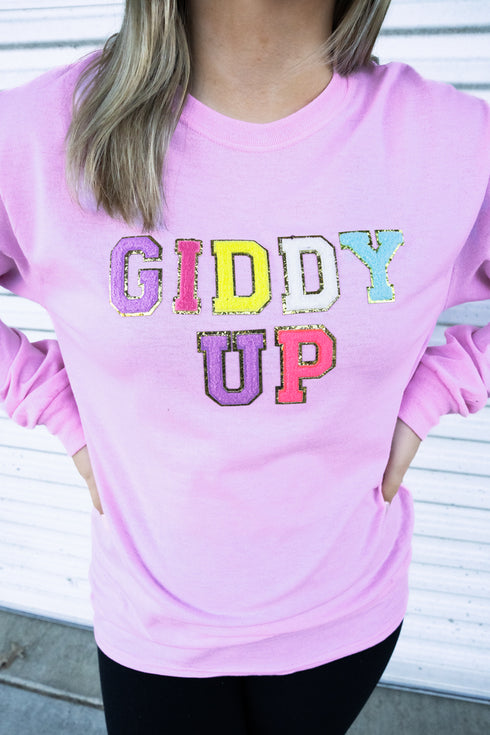 Giddy Up Colorful Chenille Patch Unisex Dri-Power Long-Sleeve 50/50 Tee