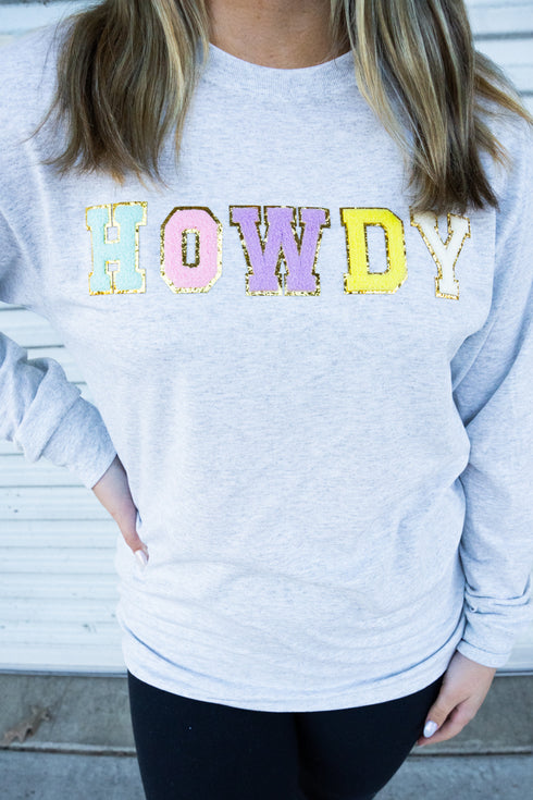 Howdy Colorful Chenille Patch Unisex Dri-Power Long-Sleeve 50/50 Tee
