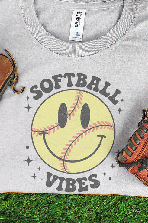Happy Face Softball Vibes Unisex Dri-Power 50/50 Tee