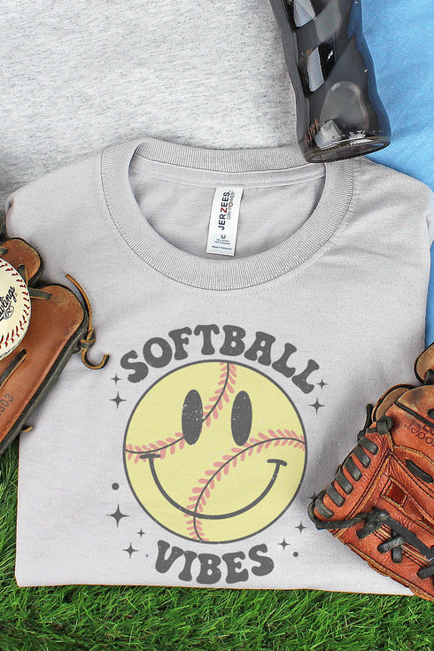 Happy Face Softball Vibes Unisex Dri-Power 50/50 Tee