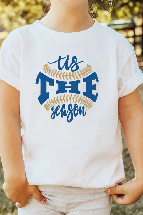 Youth Tis The Season Baseball Royal and Gold Dri-Power 50/50 T-Shirt