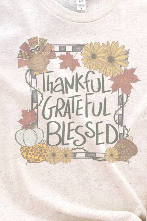 Autumn Thankful Grateful Blessed Tri-Blend Short Sleeve Tee