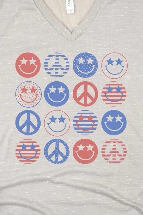 4th Of July Happy Faces Unisex V-Neck Tee