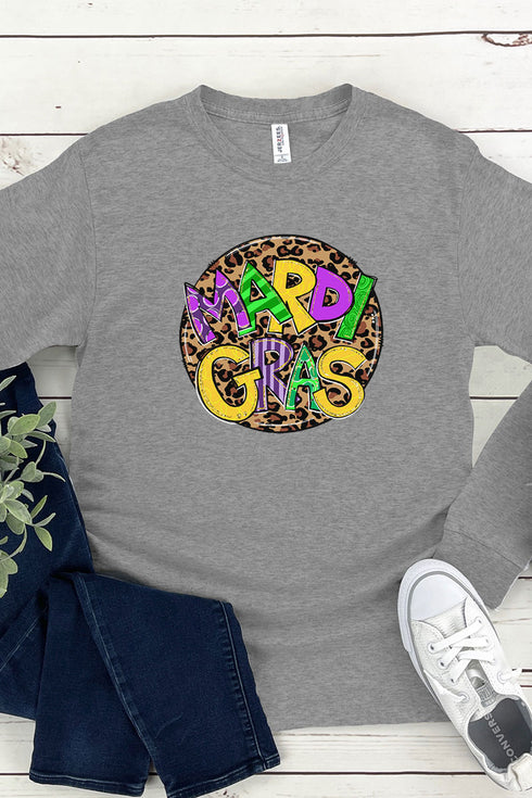 Doodle Leopard Mardi Gras Heavy Cotton Long Sleeve Adult T-Shirt