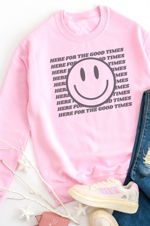 Here For The Good Times Happy Face Unisex NuBlend Crew Sweatshirt