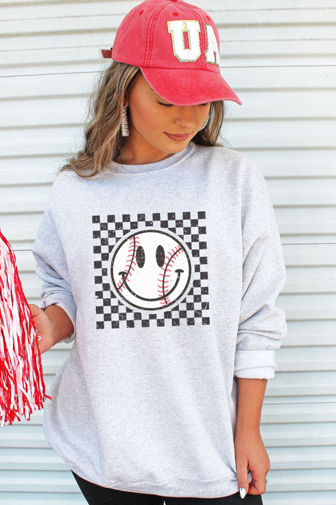 Check It Out Baseball Happy Face Unisex NuBlend Crew Sweatshirt