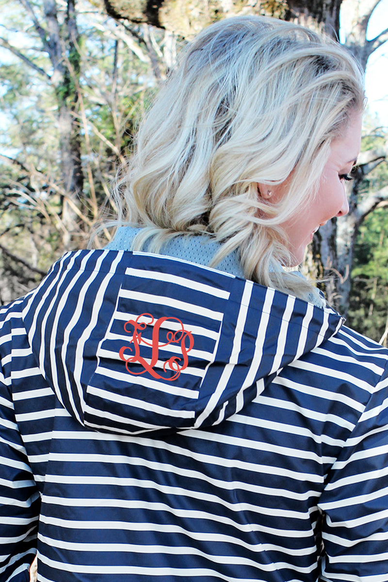 Navy Stripe Charles River New Englander Monogrammed Rain 