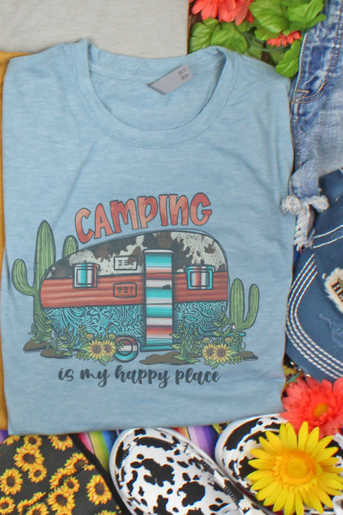 Western Camping Is My Happy Place Poly/Cotton Tee