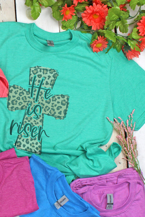 Cross Leopard He Is Risen Softstyle Adult T-Shirt