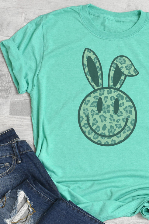 Bunny Happy Face Leopard Softstyle Adult T-Shirt