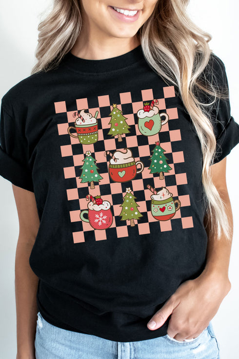 Checkered Christmas Coffee Softstyle Adult T-Shirt