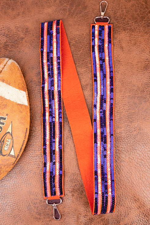 Orange and Purple Sequin and Seed Bead Bag Strap