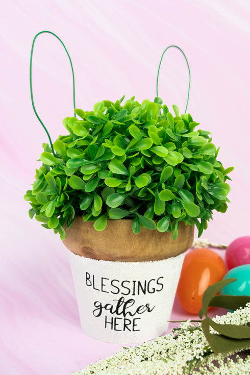 8.75 x 5 'Blessings Gather Here' Bunny Ear Planter with Artificial Plant