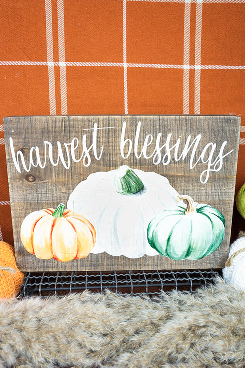 8.5 x 12 'Harvest Blessings' Pumpkin Trio Wood Box Sign