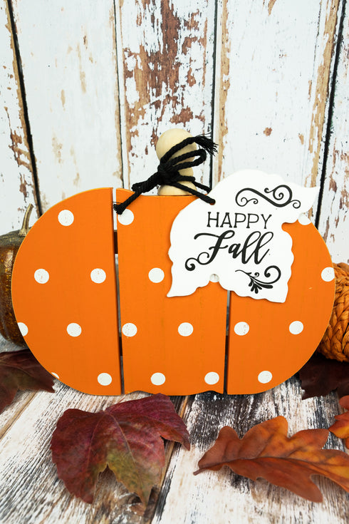 8 x 9 'Happy Fall' Orange Dot Tabletop Slat Pumpkin