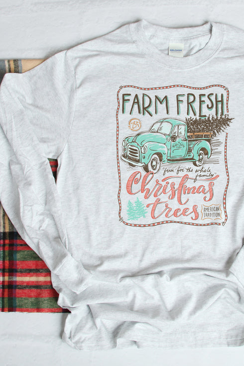 Sketch Farm Fresh Christmas Trees DryBlend Adult Long Sleeve Tee