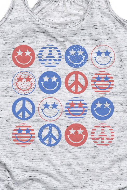 4th Of July Happy Faces Flowy Racerback Tank