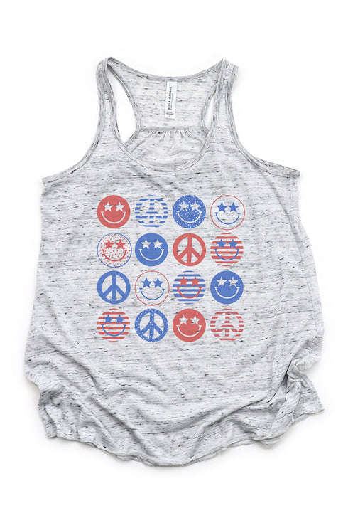 4th Of July Happy Faces Flowy Racerback Tank