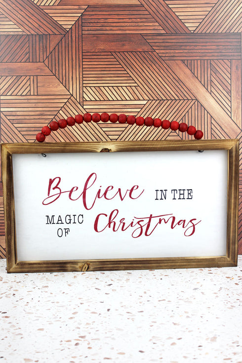 9.75 x 17.5 'Magic Of Christmas' Wood Beaded Framed Wall Sign