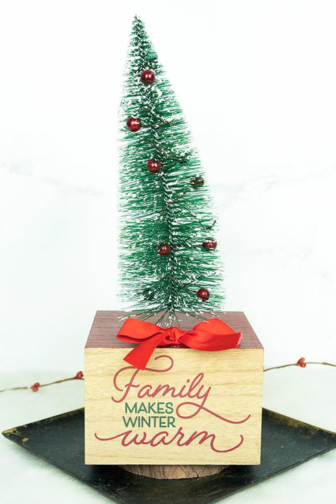 13.25 x 5 'Family' Christmas Tree Wood Block Sign