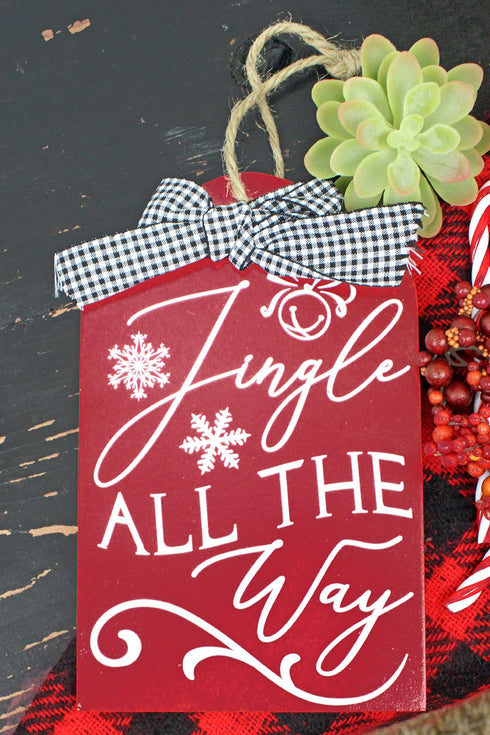 8 x 5 'Jingle All The Way' Wood Christmas Gift Tag Wall Sign