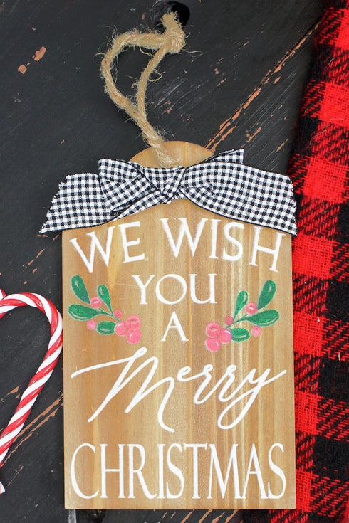 8 x 5 'Merry Christmas' Wood Christmas Gift Tag Wall Sign
