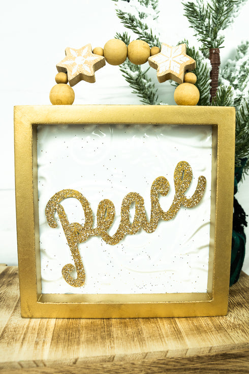 8.5 x 6 'Peace' Gold Glitter Box Sign