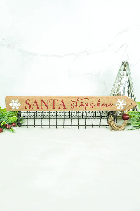 1.5 x 19 'Santa Stops Here' Wood Tassel Block Sign