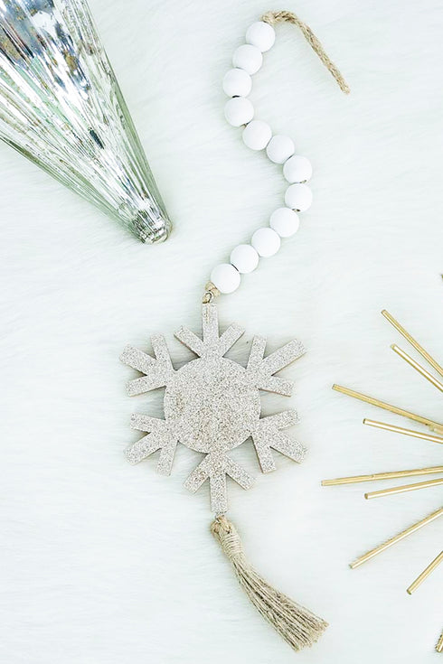 17 x 3.75 Gold Glitter Snowflake Wood Blessing Bead Decor