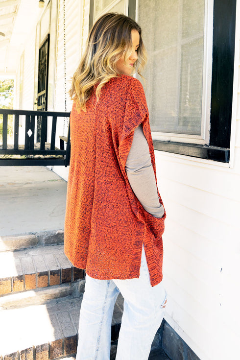 Autumn Trails Pocket Poncho, Rust