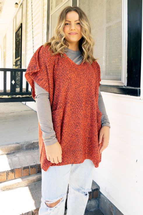 Autumn Trails Pocket Poncho, Rust