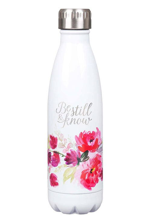 Be Still & Know White Floral 17oz Stainless Steel Water Bottle