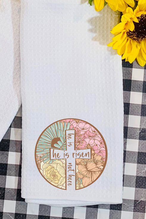 Circle Cross He Is Risen Waffle Kitchen Towel