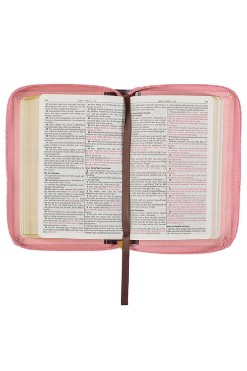 Burgundy and Pink Faux Leather Zippered Compact KJV Bible