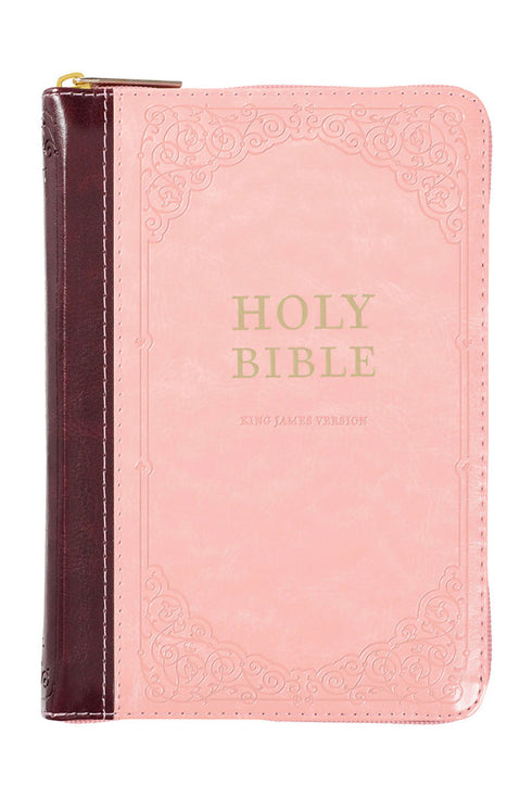 Burgundy and Pink Faux Leather Zippered Compact KJV Bible