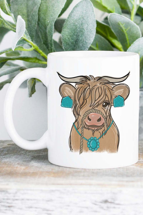 Fancy Turquoise Cow White Mug