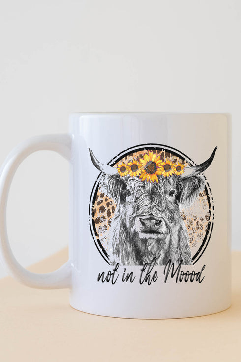 Not In The Moood Sunflower Cow White Mug