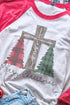 Cross Trees Merry Christmas Jesus Tri-Blend Unisex 3/4 Raglan