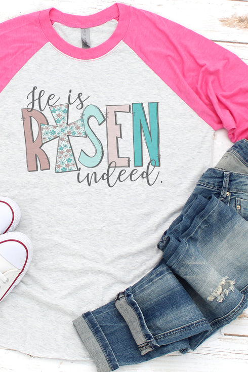 Floral He Is Risen Indeed Tri-Blend Unisex 3/4 Raglan
