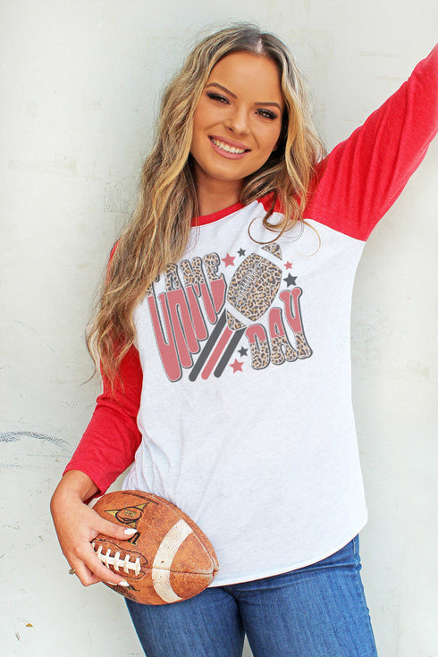 Groovy Game Day Red and Black Tri-Blend Unisex 3/4 Raglan