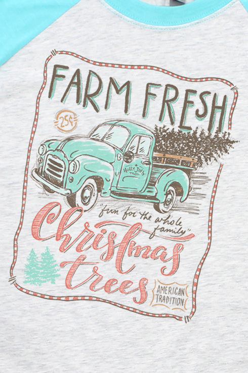 Sketch Farm Fresh Christmas Trees Tri-Blend Unisex 3/4 Raglan